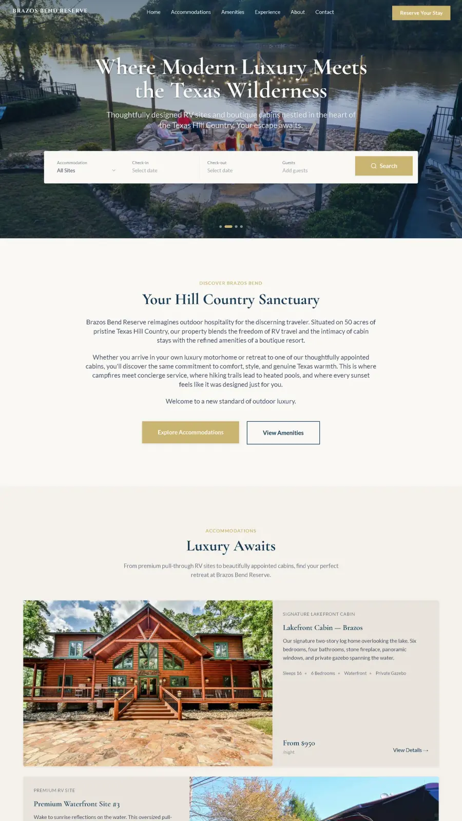 Brazos Bend Reserve homepage concept, a Stravity Studio build